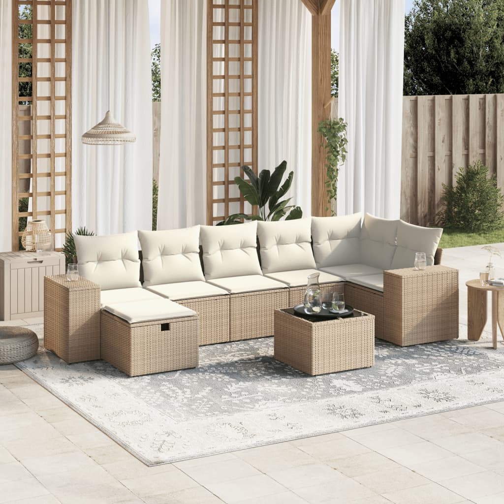 Set Divano da Giardino 8 pz con Cuscini Beige in Polyrattan - homemem39