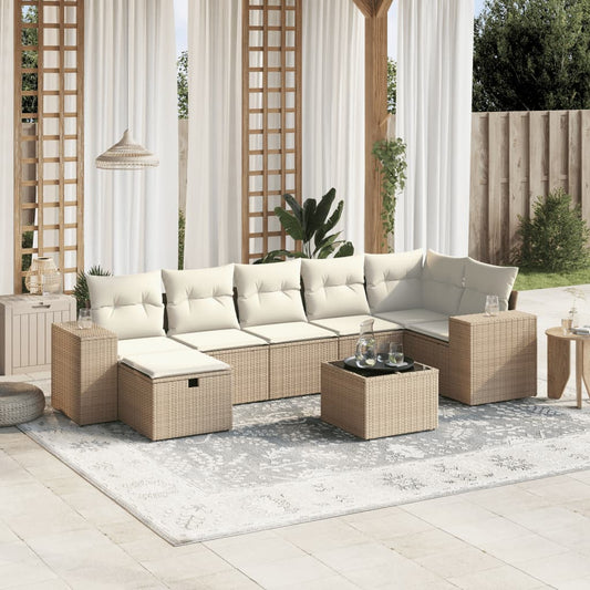 Set Divano da Giardino 8 pz con Cuscini Beige in Polyrattan - homemem39