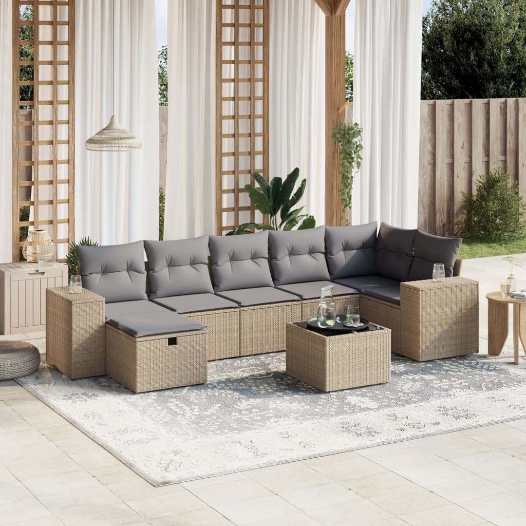 Set Divano da Giardino 8 pz con Cuscini Beige Misto Polyrattan - homemem39