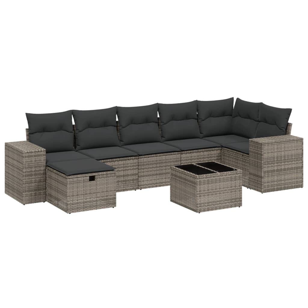 Set Divano da Giardino 8 pz con Cuscini Grigio in Polyrattan | homemem39