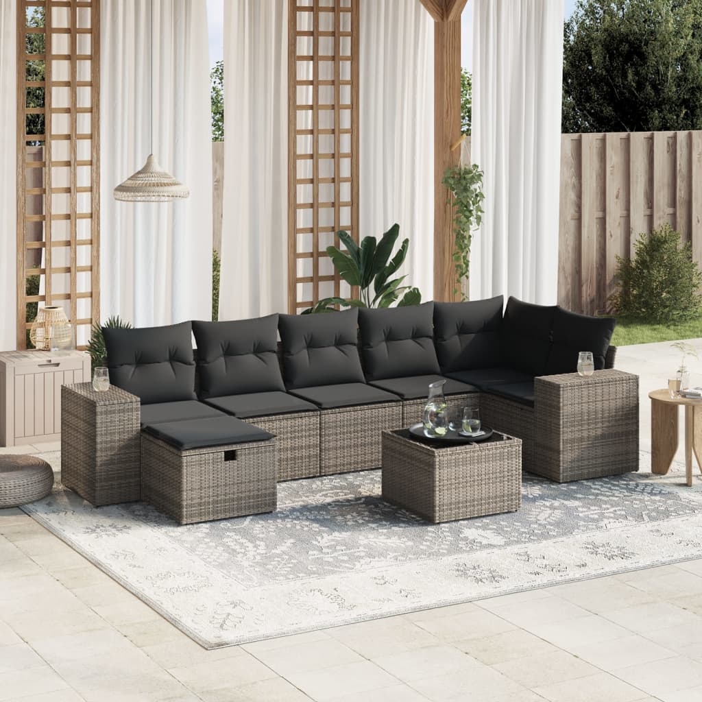 Set Divano da Giardino 8 pz con Cuscini Grigio in Polyrattan | homemem39