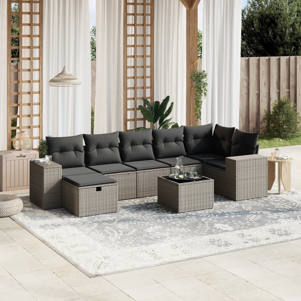 Set Divano da Giardino 8pz con Cuscini Grigio Chiaro Polyrattan - homemem39