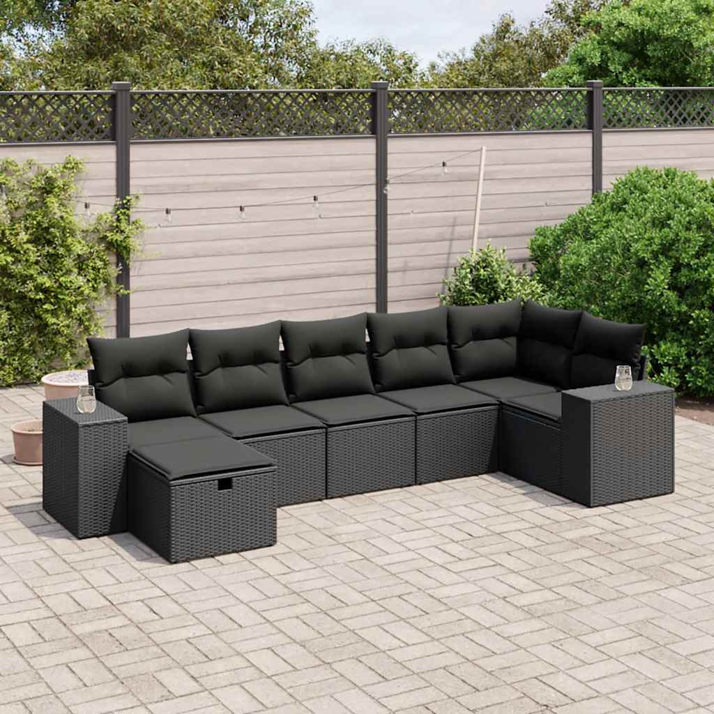 Set Divani da Giardino con Cuscini 7pz Nero Polyrattan | homemem39