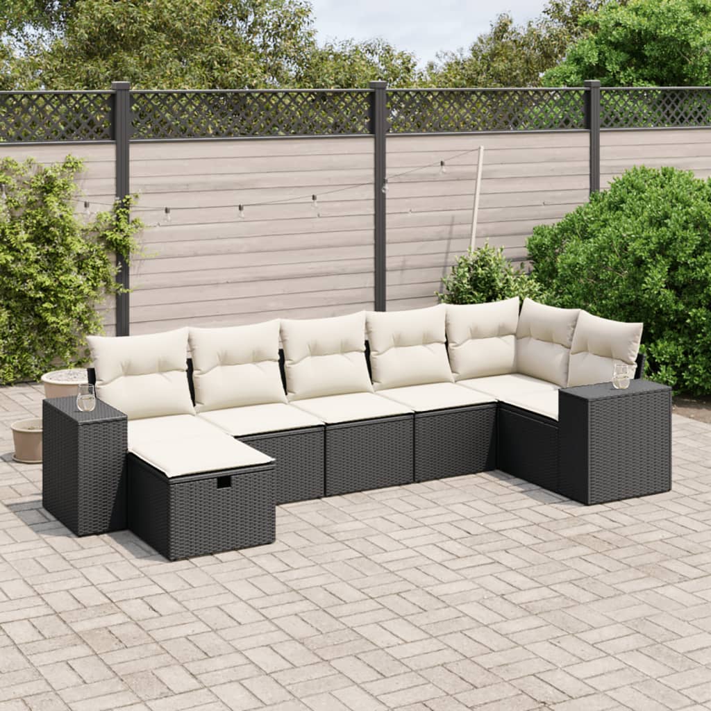 Set Divani da Giardino con Cuscini 7pz Nero Polyrattan - homemem39