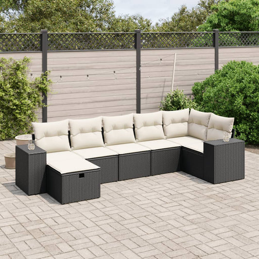Set Divani da Giardino con Cuscini 7pz Nero Polyrattan - homemem39