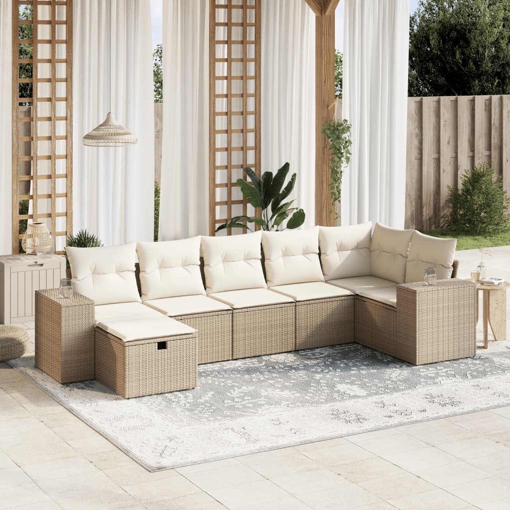 Set Divani da Giardino 7 pz con Cuscini Beige in Polyrattan - homemem39