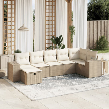 Set Divani da Giardino 7 pz con Cuscini Beige in Polyrattan - homemem39