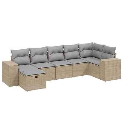 Set Divano da Giardino 7 pz con Cuscini Beige Misto Polyrattan