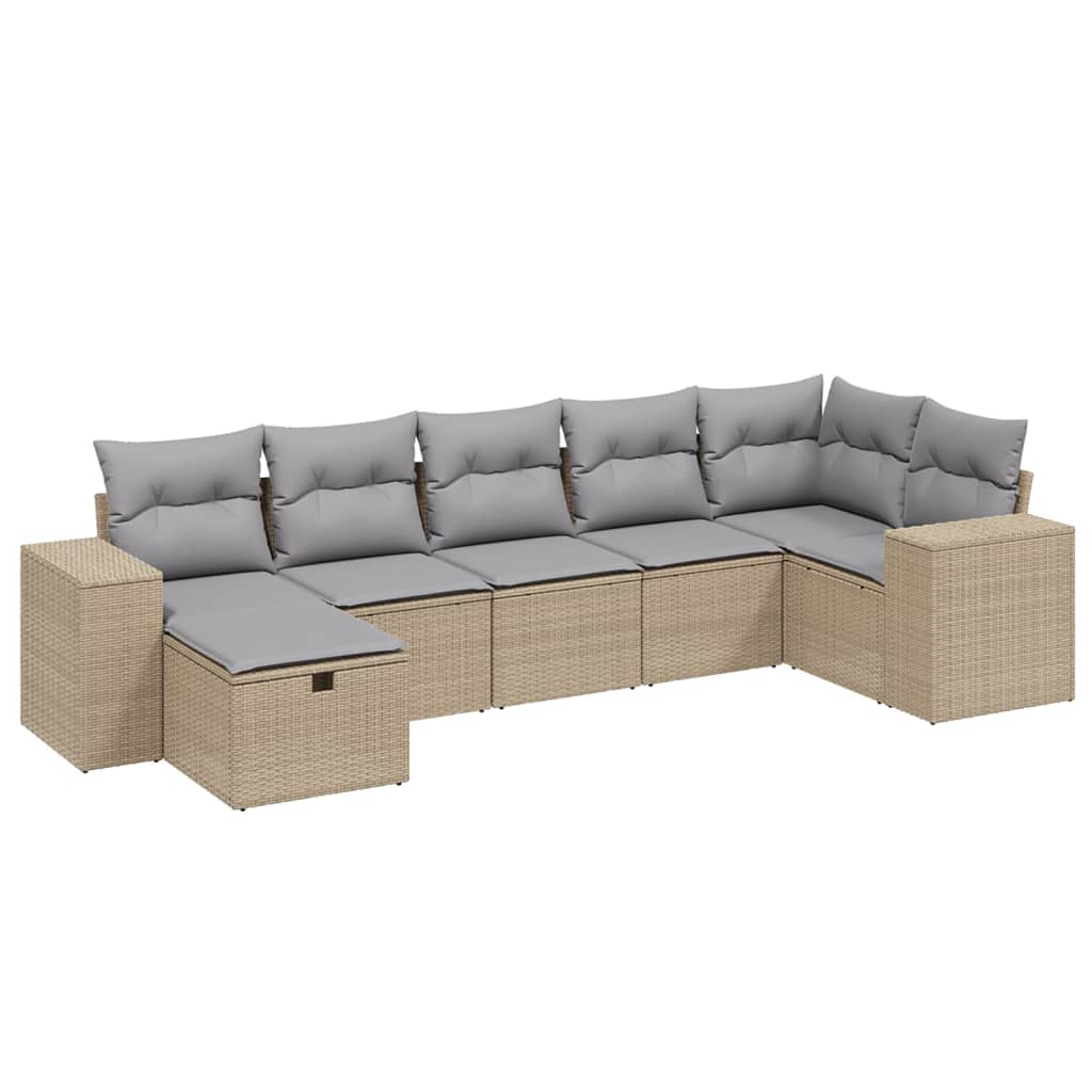 Set Divano da Giardino 7 pz con Cuscini Beige Misto Polyrattan - homemem39