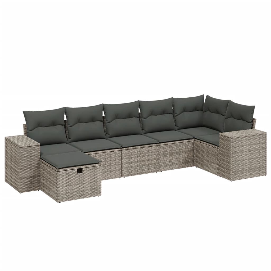 Set Divani da Giardino 7 pz con Cuscini Grigio in Polyrattan