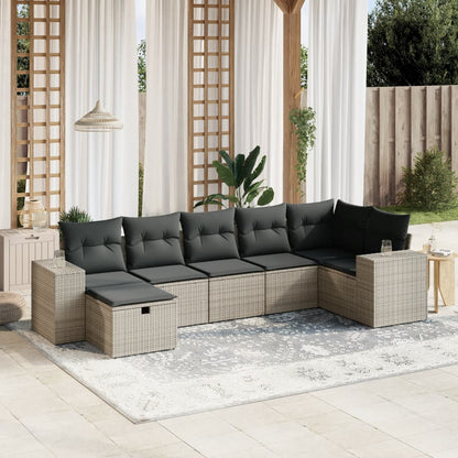 Set Divani da Giardino 7 pz con Cuscini Grigio in Polyrattan