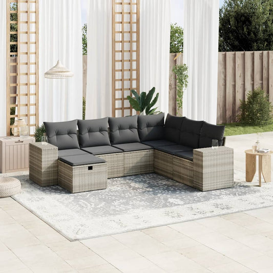 Set Divani da Giardino 7pz con Cuscini Grigio Chiaro Polyrattan - homemem39