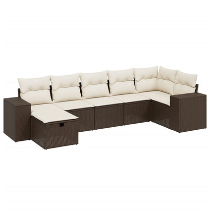 Set Divani da Giardino 7 pz con Cuscini Marrone in Polyrattan - homemem39