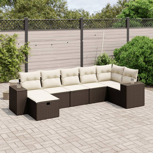 Set Divani da Giardino 7 pz con Cuscini Marrone in Polyrattan - homemem39
