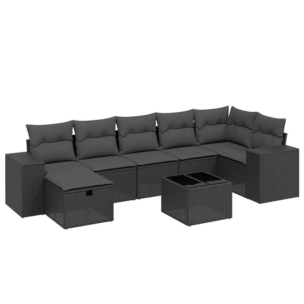 Set Divani da Giardino con Cuscini 8 pz Nero in Polyrattan | homemem39