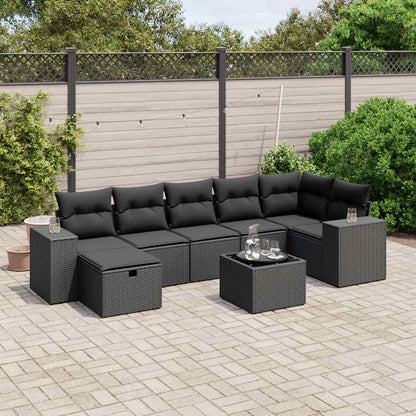Set Divani da Giardino con Cuscini 8 pz Nero in Polyrattan | homemem39