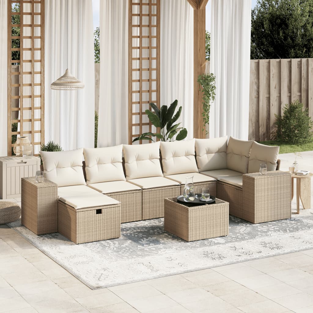 Set Divano da Giardino 8 pz con Cuscini Beige in Polyrattan - homemem39