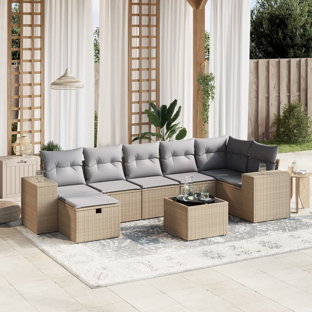 Set Divano da Giardino 8 pz con Cuscini Beige Misto Polyrattan - homemem39