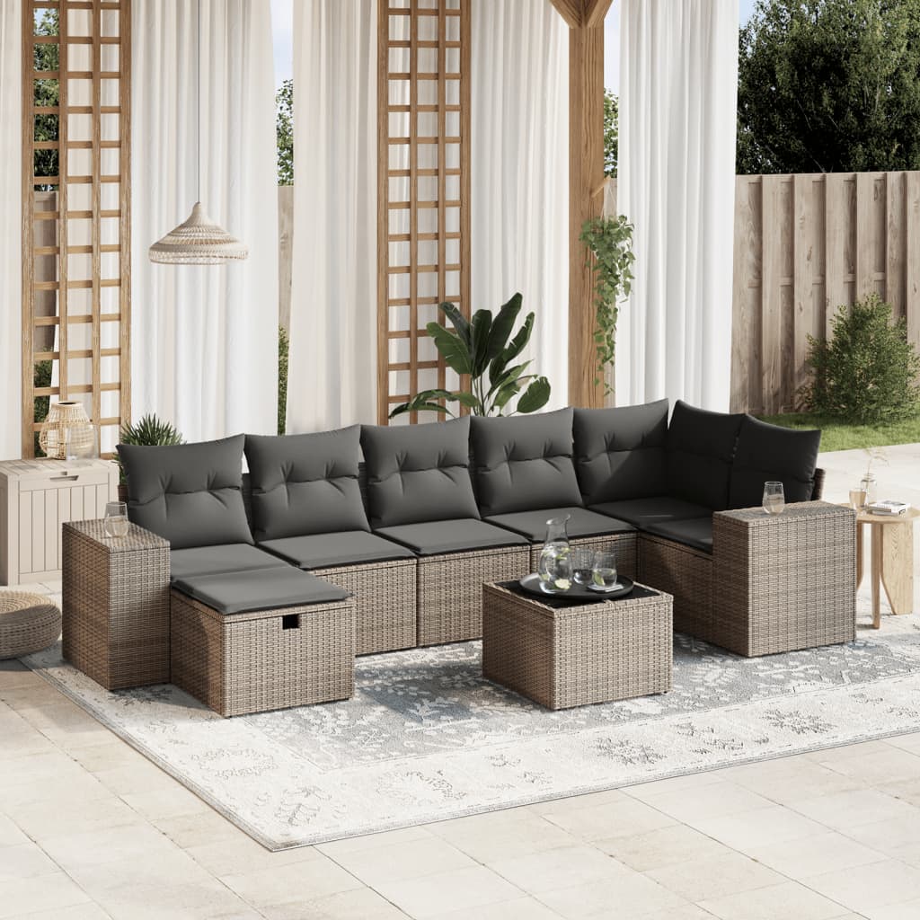 Set Divano da Giardino 8 pz con Cuscini Grigio in Polyrattan | homemem39