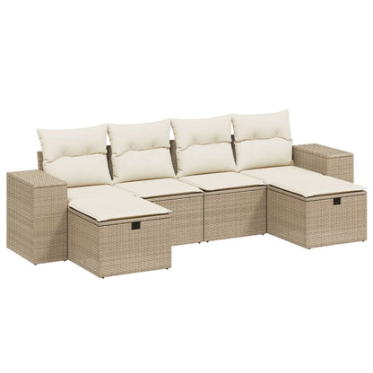 Set Divano da Giardino 6 pz con Cuscini Beige in Polyrattan - homemem39