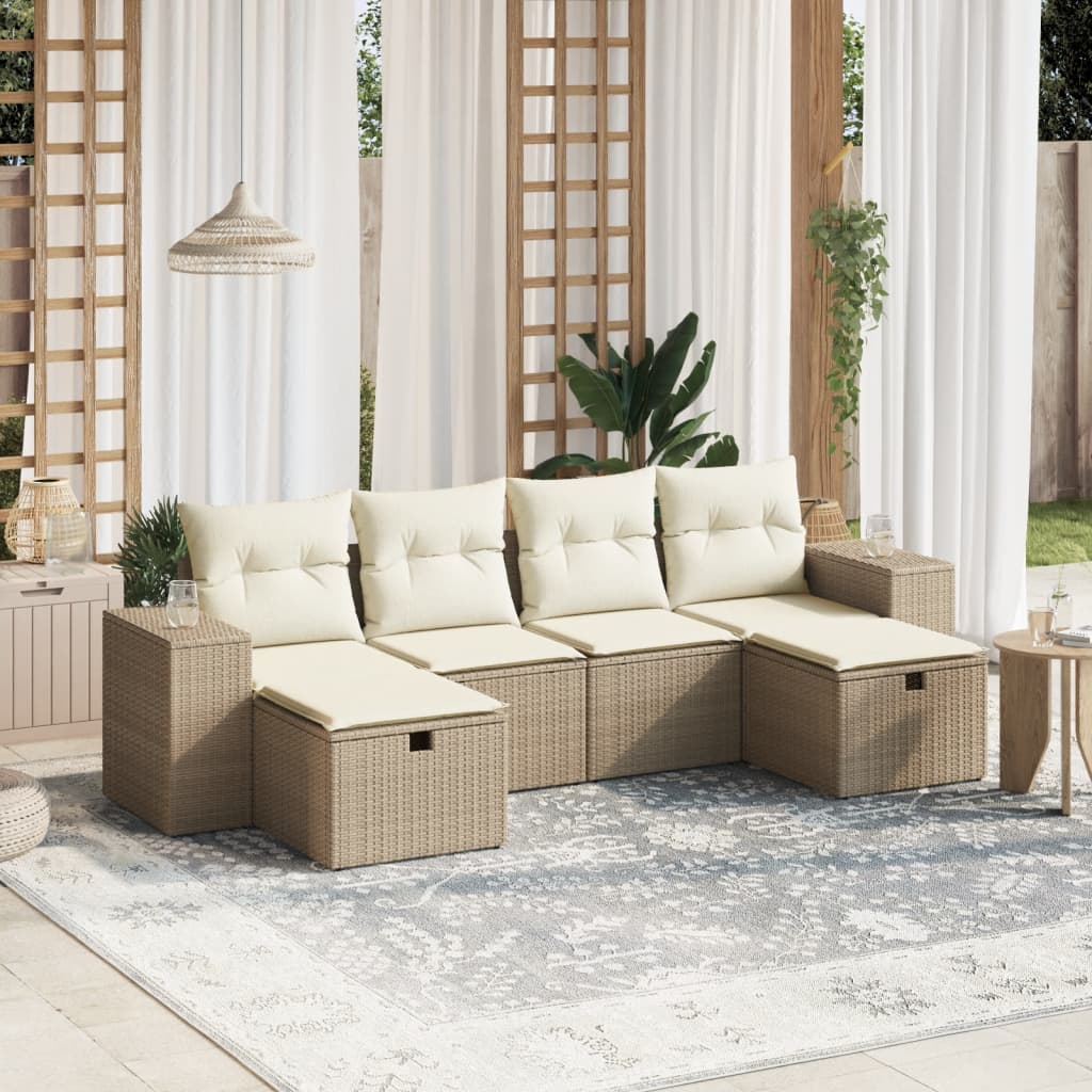 Set Divano da Giardino 6 pz con Cuscini Beige in Polyrattan - homemem39