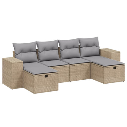 Set Divano da Giardino 6 pz con Cuscini Beige Misto Polyrattan