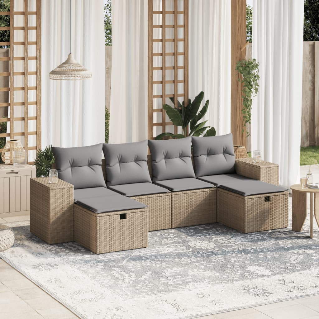 Set Divano da Giardino 6 pz con Cuscini Beige Misto Polyrattan - homemem39