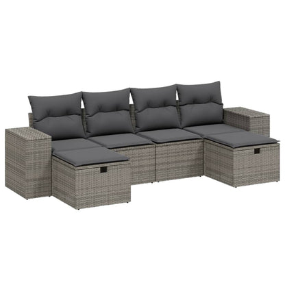 Set Divano da Giardino 6 pz con Cuscini Grigio in Polyrattan