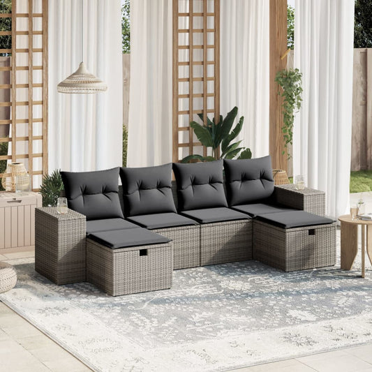 Set Divano da Giardino 6 pz con Cuscini Grigio in Polyrattan