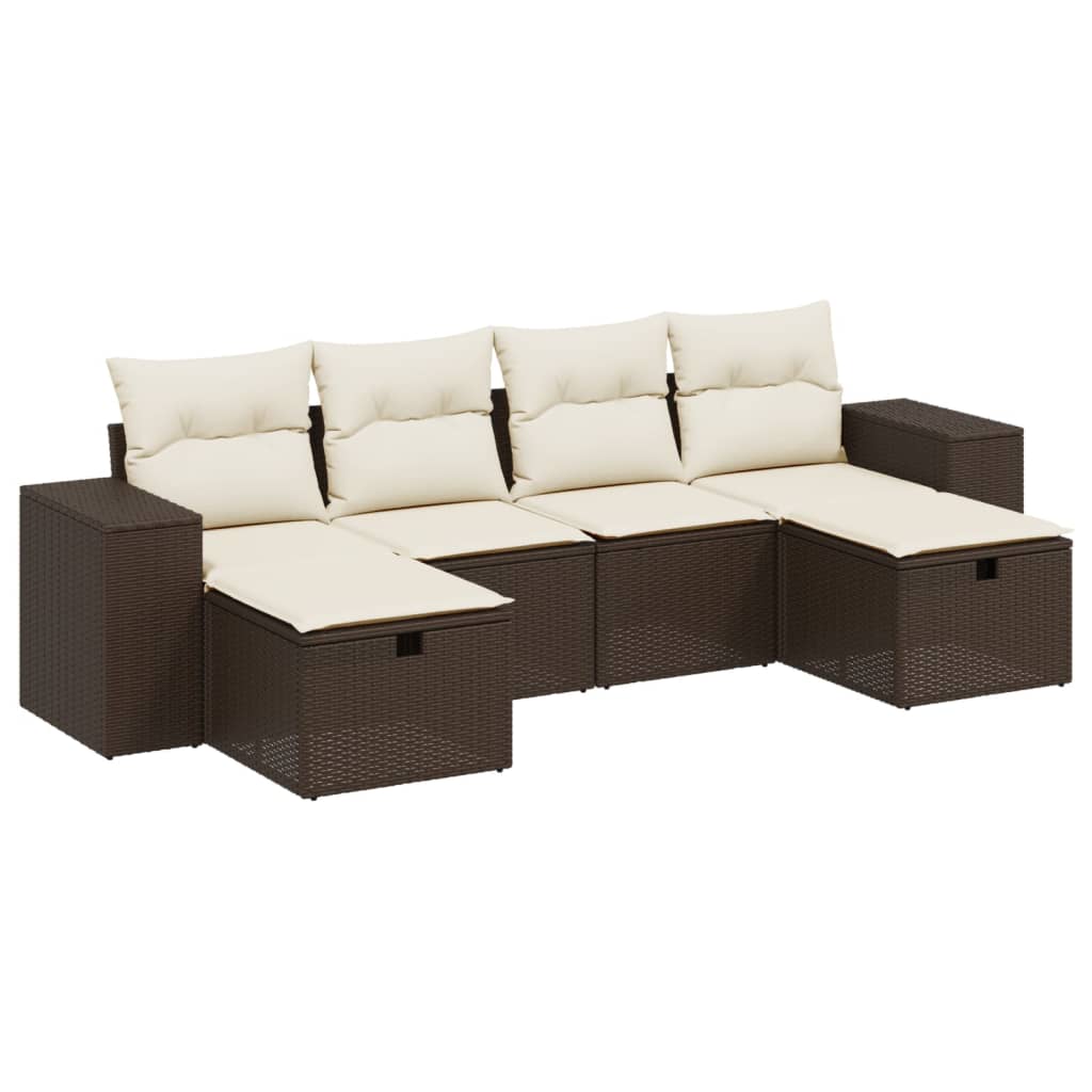 Set Divano da Giardino 6 pz con Cuscini Marrone in Polyrattan - homemem39