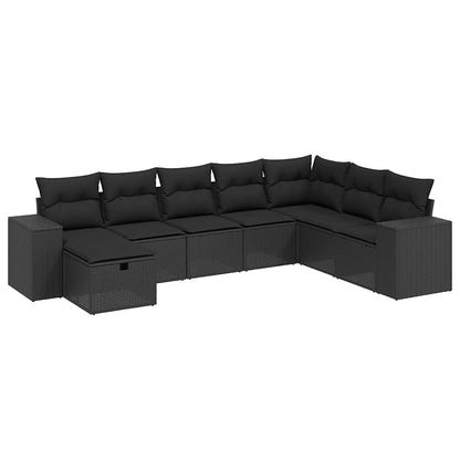 Set Divani da Giardino con Cuscini 8 pz Nero in Polyrattan