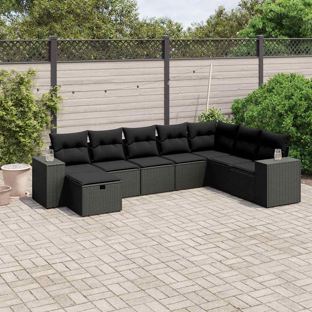 Set Divani da Giardino con Cuscini 8 pz Nero in Polyrattan | homemem39