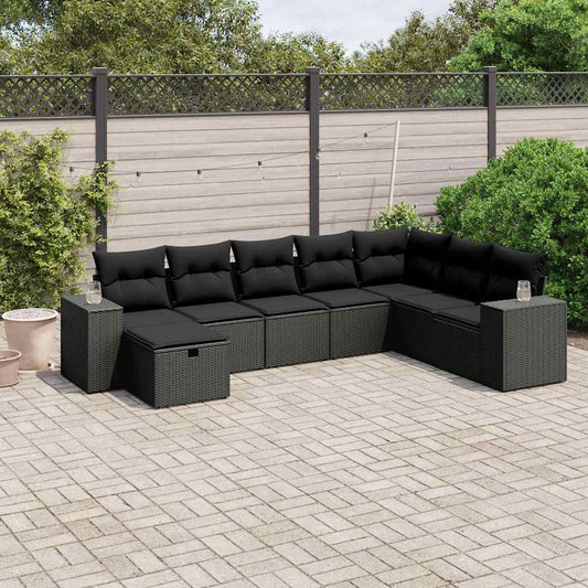 Set Divani da Giardino con Cuscini 8 pz Nero in Polyrattan