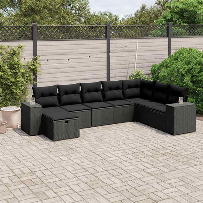 Set Divani da Giardino con Cuscini 8 pz Nero in Polyrattan