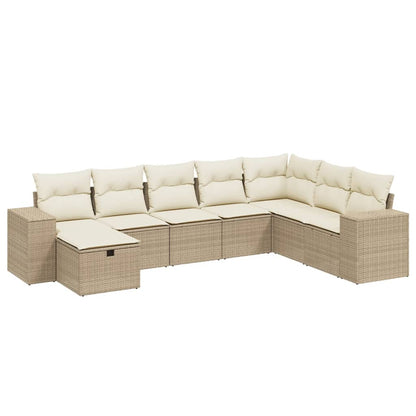Set Divano da Giardino 8 pz con Cuscini Beige in Polyrattan - homemem39