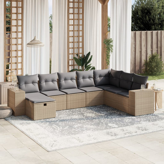 Set Divano da Giardino 8 pz con Cuscini Beige Misto Polyrattan - homemem39