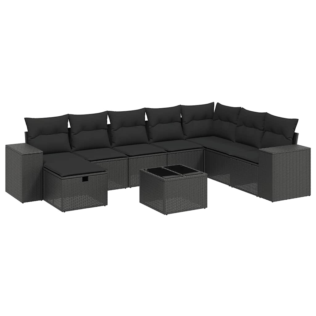 Set Divani da Giardino 9 pz con Cuscini Nero in Polyrattan | homemem39