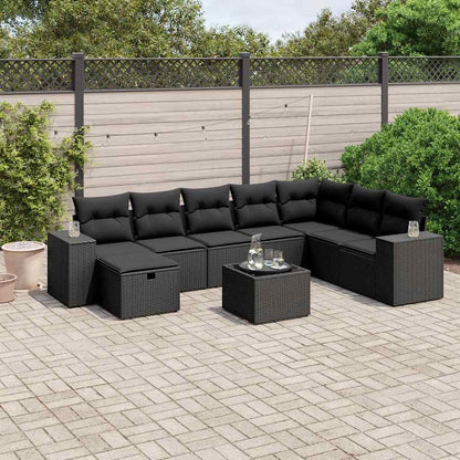 Set Divani da Giardino 9 pz con Cuscini Nero in Polyrattan | homemem39