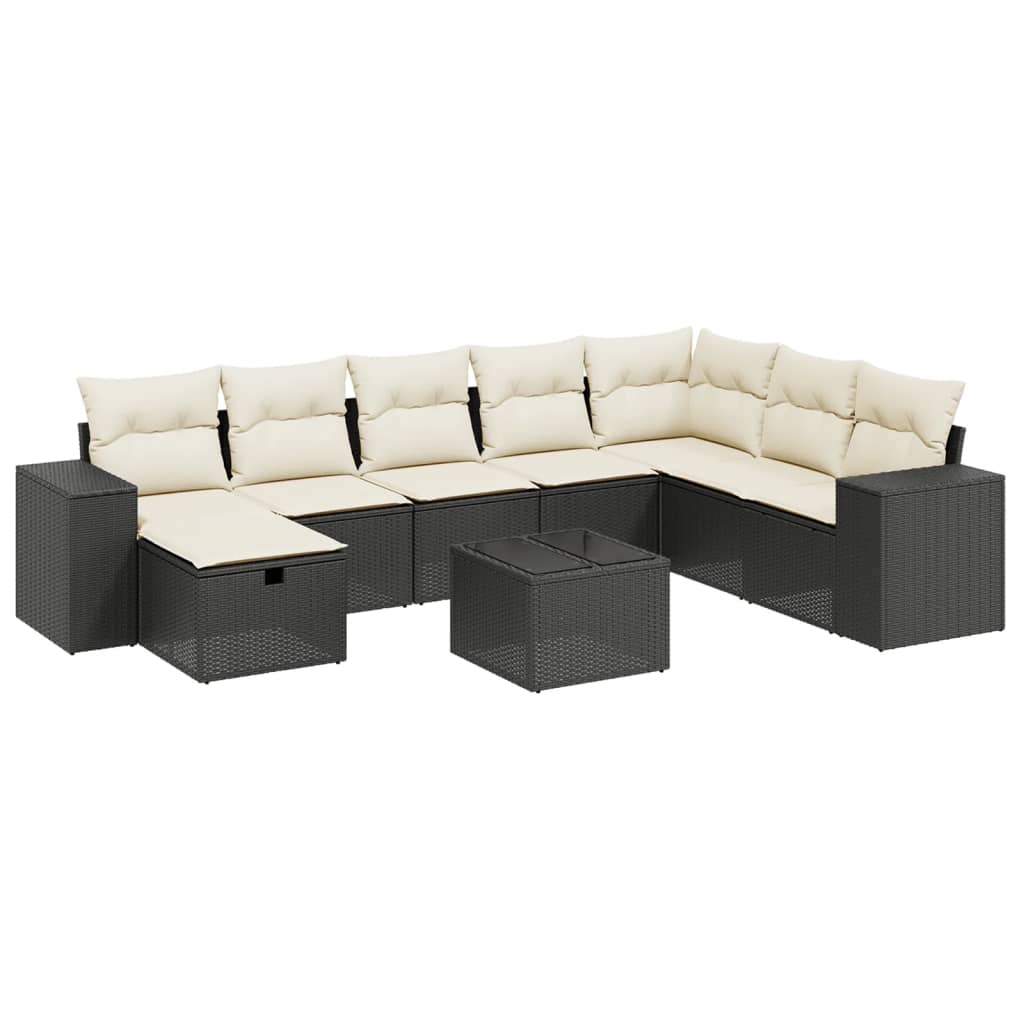 Set Divani da Giardino 9 pz con Cuscini Nero in Polyrattan | homemem39