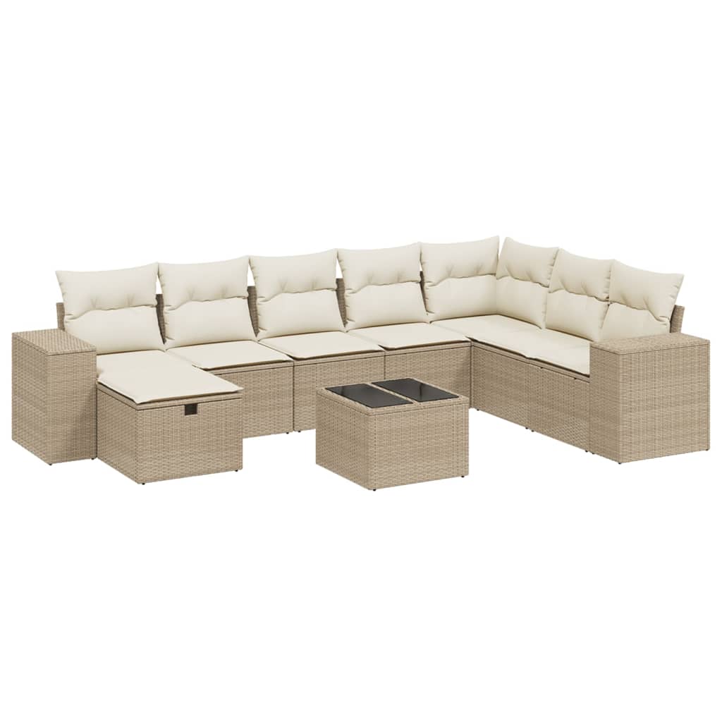 Set Divano da Giardino 9 pz con Cuscini Beige in Polyrattan - homemem39