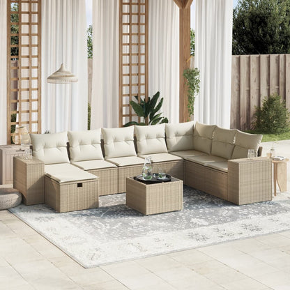 Set Divano da Giardino 9 pz con Cuscini Beige in Polyrattan - homemem39