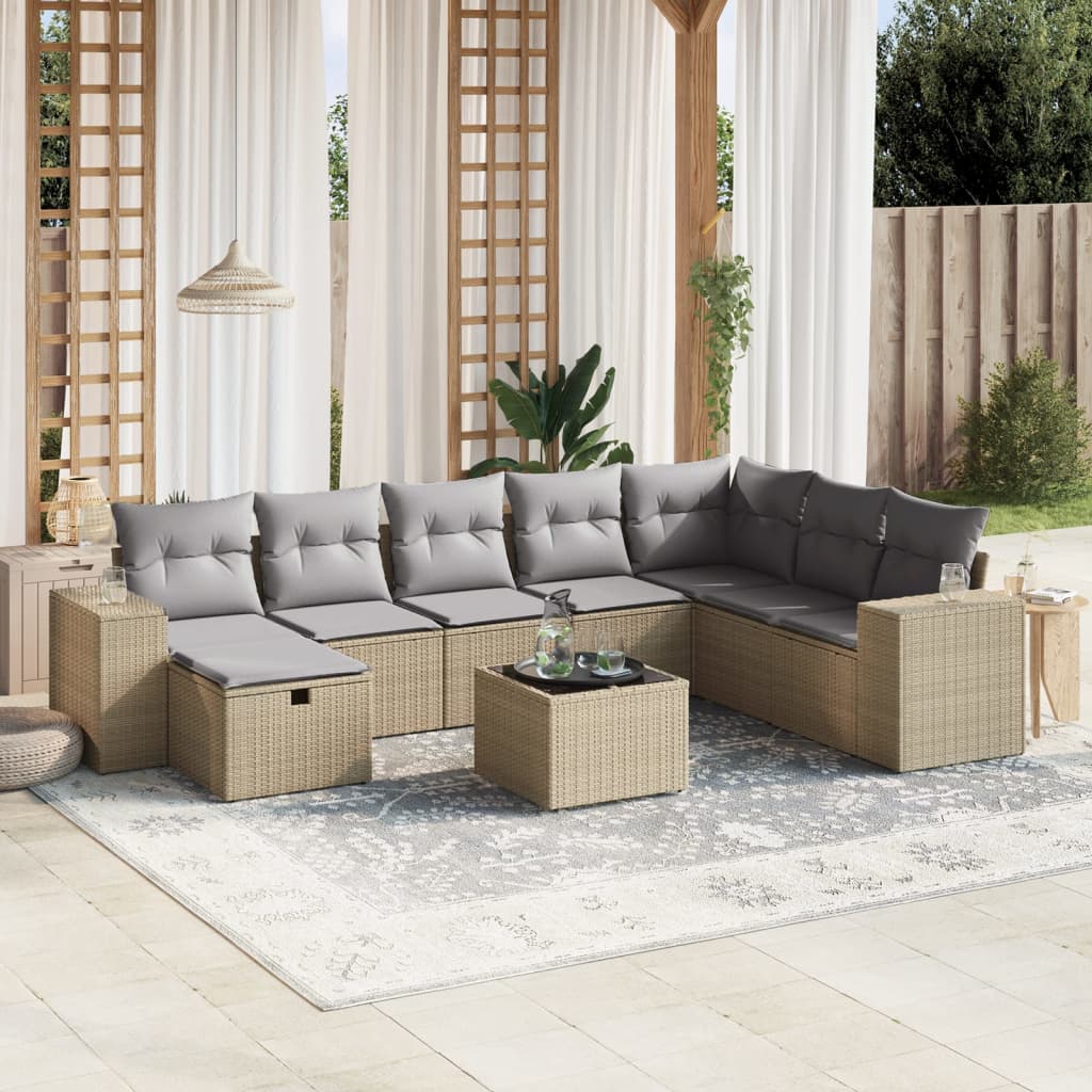 Set Divano da Giardino 9 pz con Cuscini Beige Misto Polyrattan - homemem39