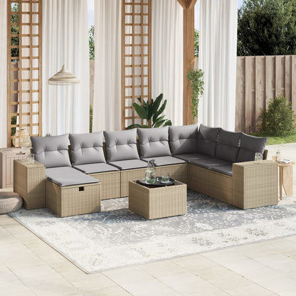Set Divano da Giardino 9 pz con Cuscini Beige Misto Polyrattan - homemem39
