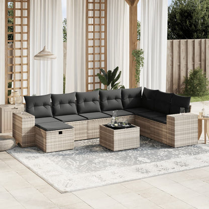 Set Divano da Giardino 9pz con Cuscini Grigio Chiaro Polyrattan - homemem39