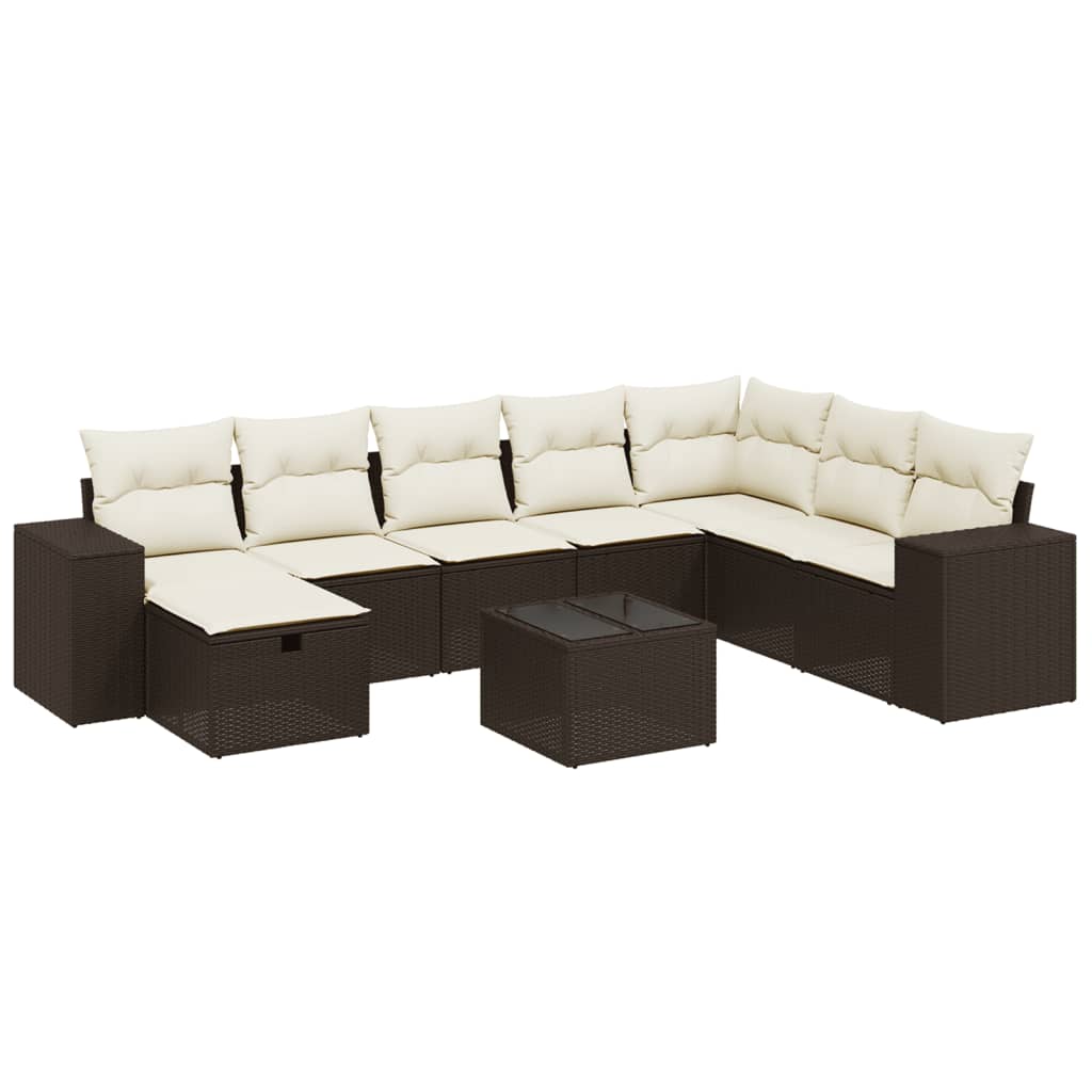 Set Divani da Giardino 9pz con Cuscini Marrone in Polyrattan - homemem39