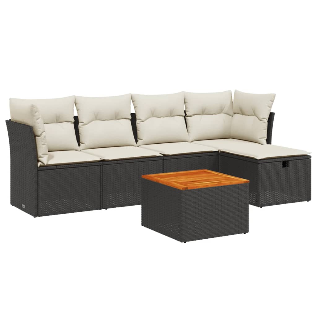 6-teiliges Gartensofa-Set mit schwarzen Polyrattan-Kissen