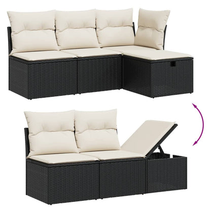 6-teiliges Gartensofa-Set mit schwarzen Polyrattan-Kissen