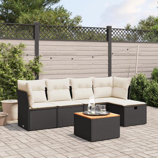 Set Divano da Giardino 6 pz con Cuscini Nero in Polyrattan - homemem39