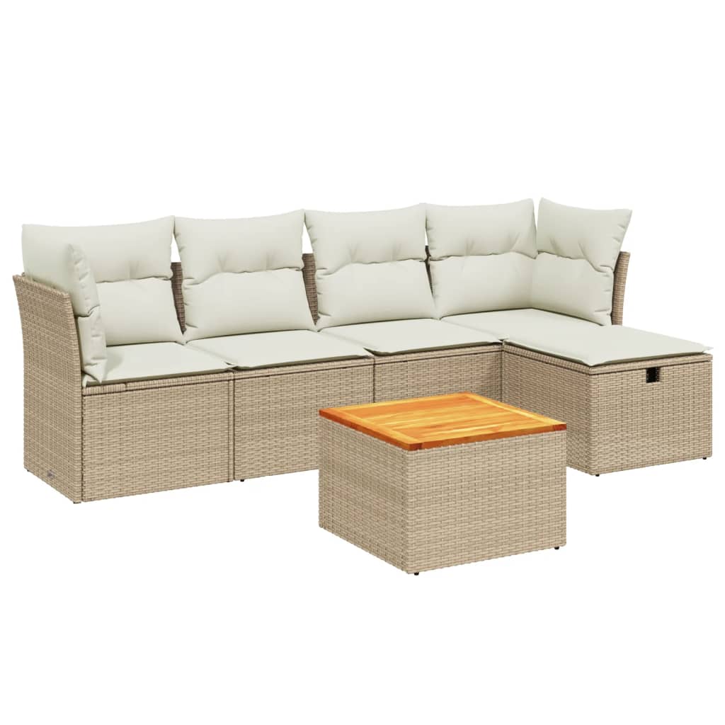 Set Divano da Giardino 6 pz con Cuscini Beige in Polyrattan