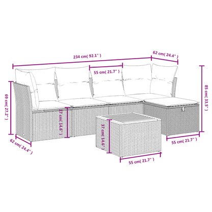 Set Divano da Giardino 6 pz con Cuscini Beige in Polyrattan